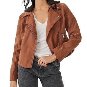 FREE People Harriett Vegan Suede Hooded Moto-Style Jacket S / M